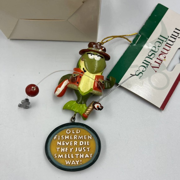 Fishing Christmas Tree Ornaments Sportsman Hunter "Born To Fish" 3 Piece Lot NEW - Picture 3 of 7